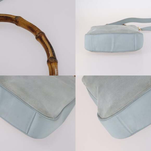 GUCCI Bamboo Hand Bag Suede Light Blue Gold 001 001 - Picture 10 of 12